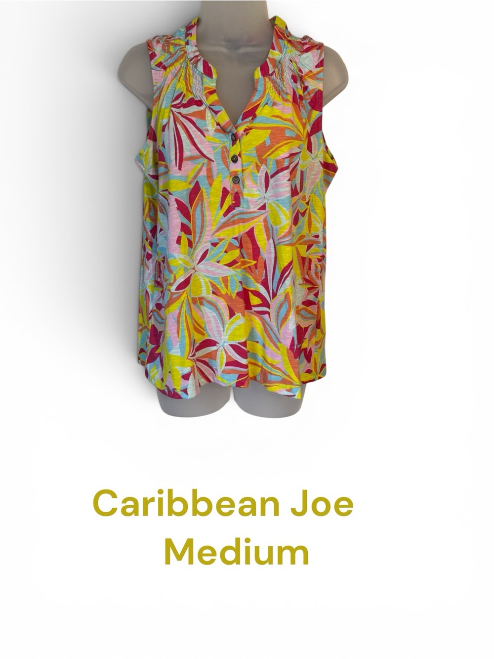 Caribbean Joe Tropical Print Sleeveless Top MEDIUM  #Y